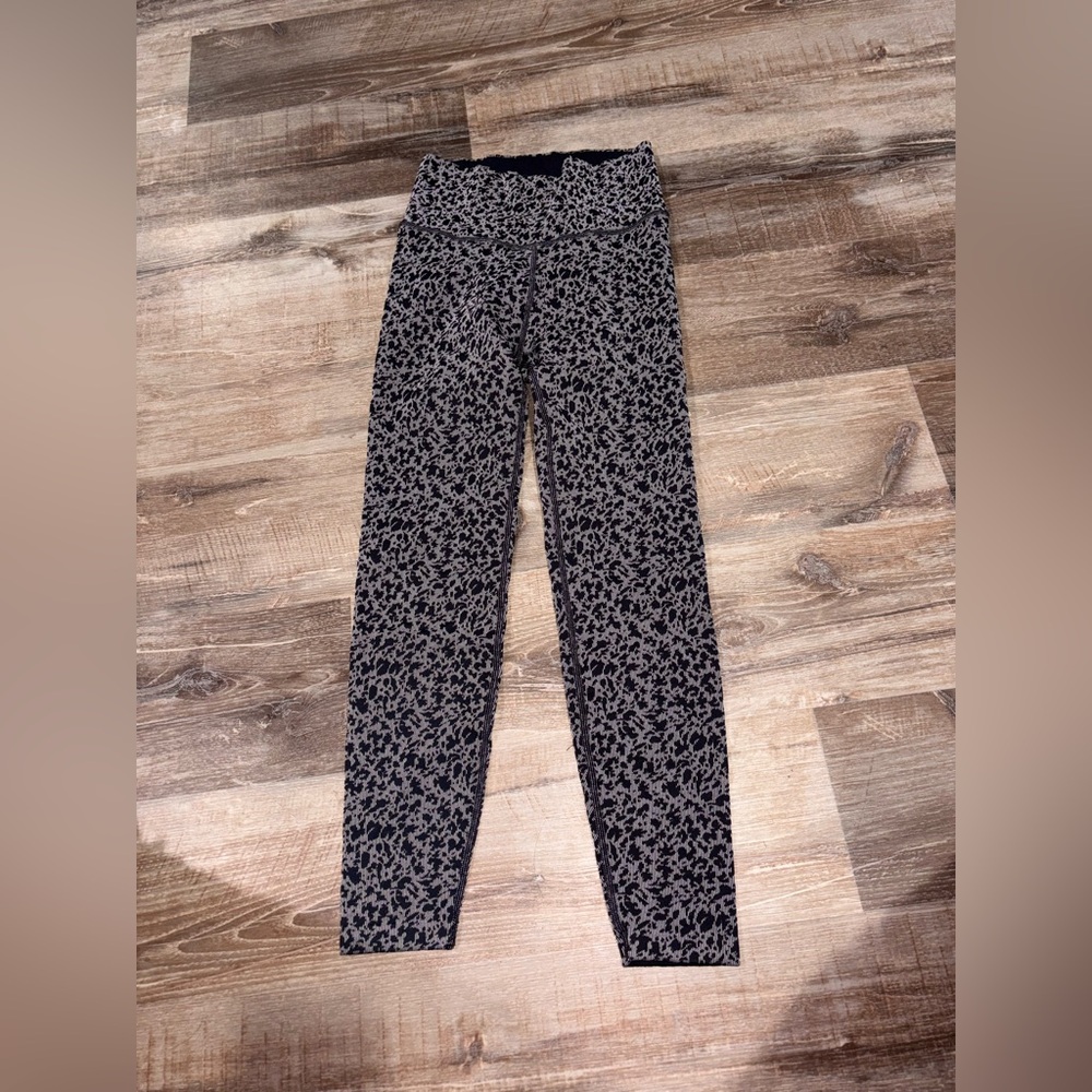 Athleta Black and Gray Leopard-Pattern Leggings